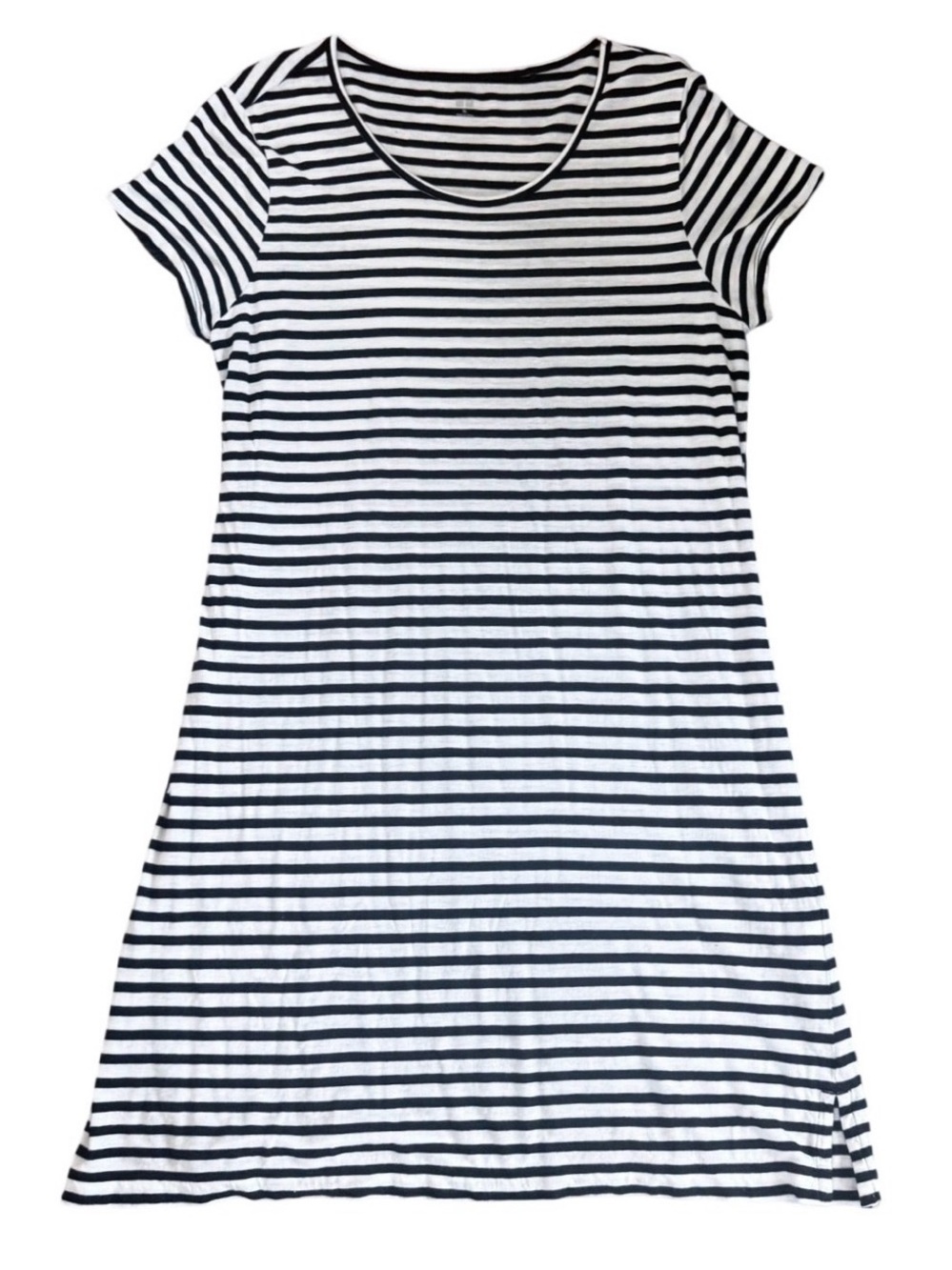 Uniqlo short sleeve black & white striped dress size XL linen blend